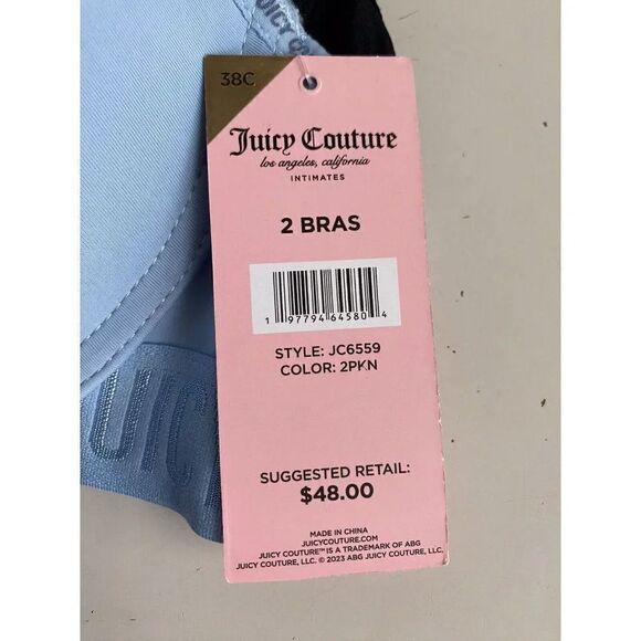 2 Pack Juicy Couture Sexy Push Up Bra JC6559 Blue Black Logo Trim Sz 38C NEW - Picture 16 of 16